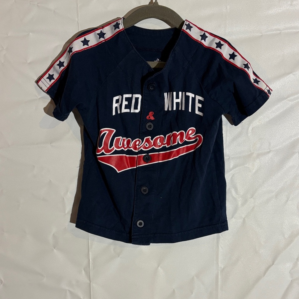 Patriotic Kids Button Down Shirt - Navy Blue